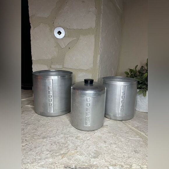 Vintage Mid Century Aluminum Ware Canisters set of 3 flawed - Picture 1 of 3